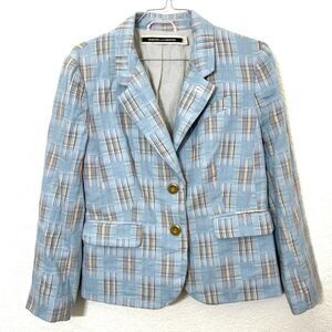 Daughters Of The Liberation Light Blue Plaid Fitted Blazer